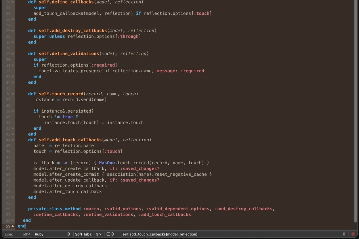 A Ruby source file open in a text editor, with syntax highlighting applied to keywords, strings and method names